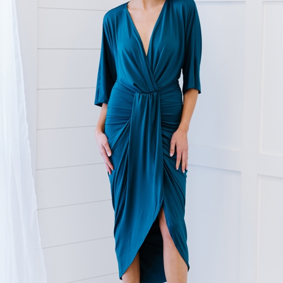 Material Girl Ruched Dress Teal - Picture 3 of 7